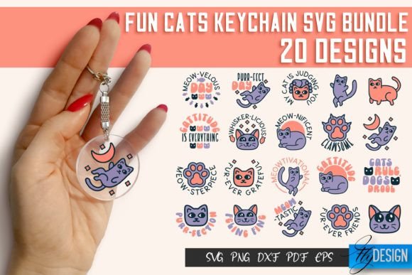 Fun Cats Keychain SVG Graphics for Crafts