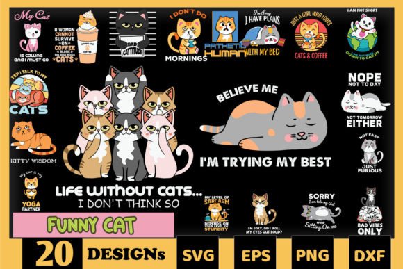 Funny Cat Bundle SVG 20 Designs for Crafts and Graphics
