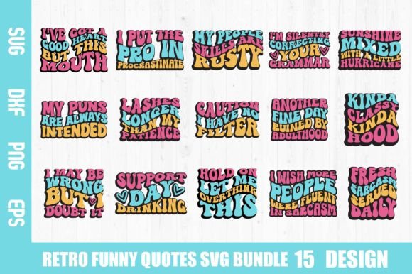 Funny Quotes Retro Svg Bundle for Crafts and Graphics