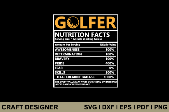 Golfer Funny Nutrition Fact Svg Cut File for Graphics and Crafts