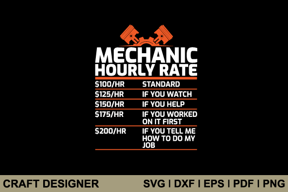 Mechanic Funny Hourly Rate Graphics for Crafts